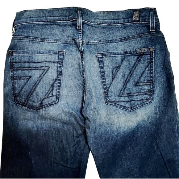 7 For All Mankind Bootcut Medium Wash Blue Denim Jeans Whiskering Men's Sz 32x33 - Picture 1 of 8